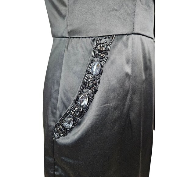 Womens Formal Black Satin Cocktail Dress Bow Detail Beaded Pockets Size L Sexy - Picture 7 of 13